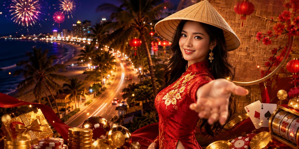 Không khí giải trí casino và kèo bóng đá về đêm tại Mũi Né với nón lá truyền thống